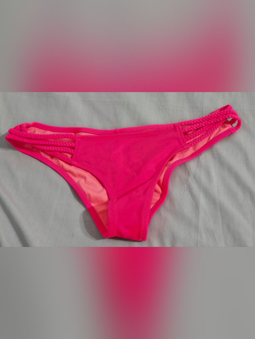 Victoria's Secret Neon Pink Braided Strap Cheeky Bikini Bottom Swim Size XS